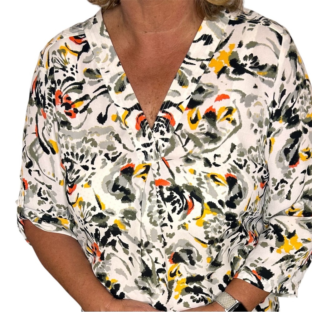 CHAUS New York Women’s Size Large blouse, sleeves button to the elbow , colorful